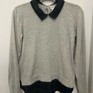 J.Crew Woven-Collar Plaid Sweater